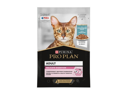 Pro Plan для кошек с чувствительным пищеварением DELICATE Adult, 0.085кг, пауч