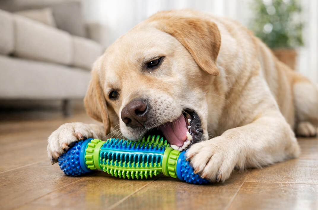 Игрушка с фактурным рельефом, жесткими ребрами и щетинками