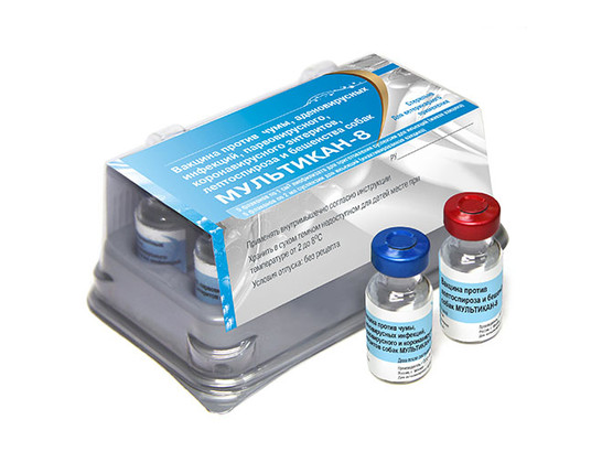 Мультикан-8 Вакцина против чумы, аденовирусных инфекций, парвовирусного и коронавирусного энтеритов, лептоспироза и бешенства собак