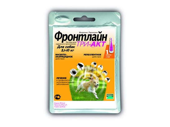 Капли Фронтлайн Три-Акт 5-10 кг S /5 пип.упак/Мериал/