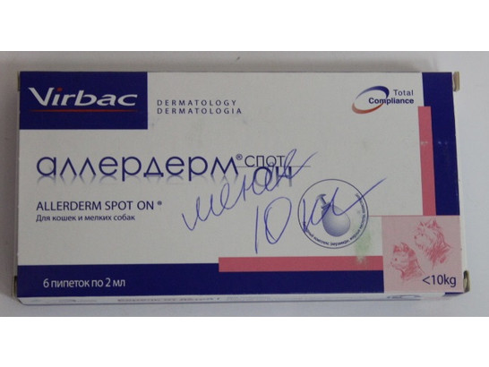 Капли Аллердерм Спот Он 1 пипетка 2 мл /для шерсти д/к и д/с мелк. пор.6 пип.упак/