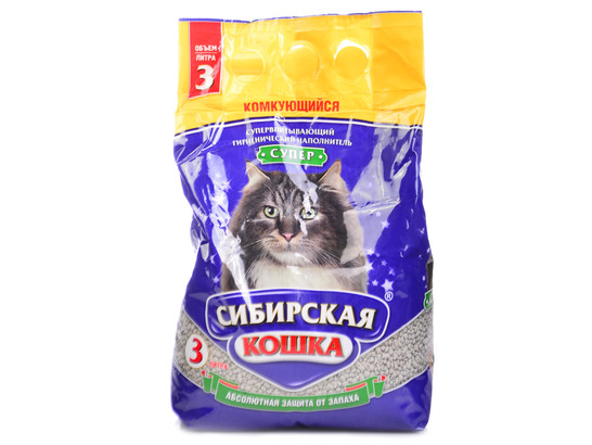 Наполнитель Сибир.Кошка 3л СУПЕР комкующийся, 4шт.упак