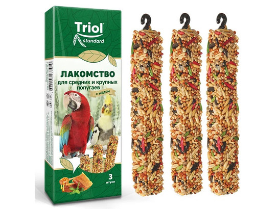 Палочки Триол Стандарт д/попугаев сред. и круп. с медом 80г, 3 шт.кор., 100шт.упак.