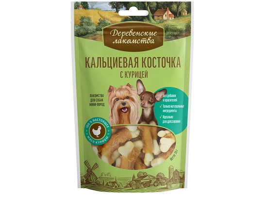 Деревенские лакомства для мини-пород Кальциевая косточка с курицей 55г, 100шт кор