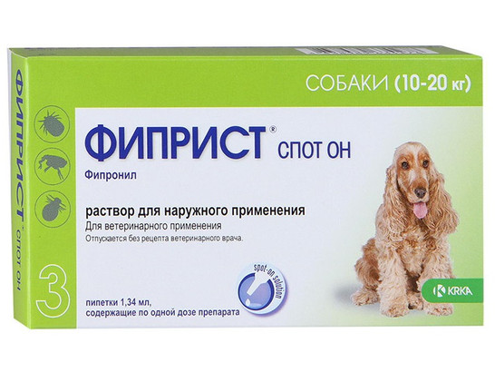 Фиприст СпотОн д/с 10-20кг 134мг/1,34мл 3 пип.упаковка/KRKA/