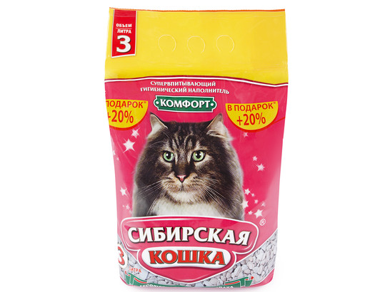Наполнитель Сибир.Кошка 3л КОМФОРТ впитывающ. +20% АКЦИЯ, 4шт.упак