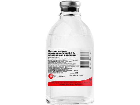Натрия хлорид 0.9% 400 мл /Бионит/16 фл.упак/