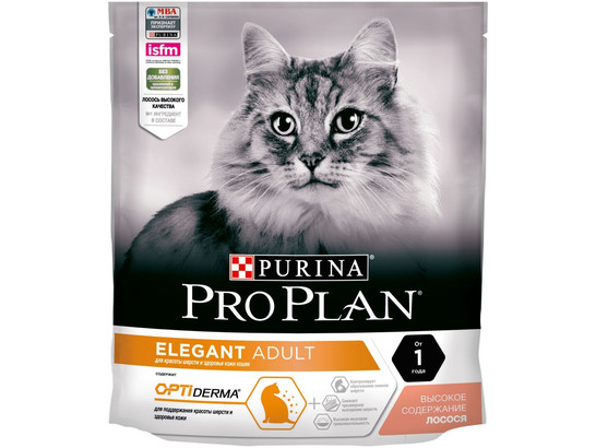 Pro Plan для кошек Elegant, поддержание здоровья кожи и шерсти, лосось, 0.4кг