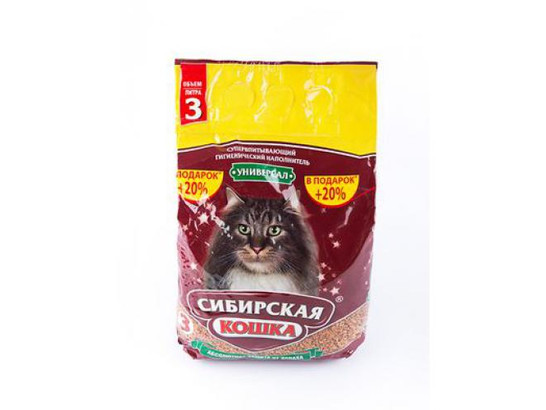 Наполнитель Сибир.Кошка 3л УНИВЕРСАЛЬНЫЙ впитывающий, +20% АКЦИЯ, 1шт (4шт.упак)