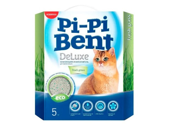 Наполнитель ПИПИБЕНТ 5 кг Delu fresh grass/комкующийся