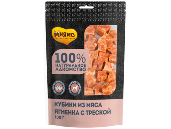 Лакомство Мнямс д/с 100г Кубики из мяса ягненка с треской