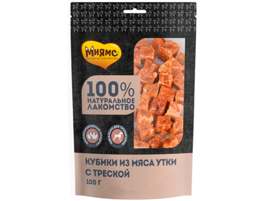 Лакомство Мнямс д/с 100г Кубики из мяса утки с треской