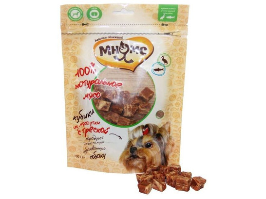 Лакомство Мнямс д/с 100г Кубики из мяса утки с треской