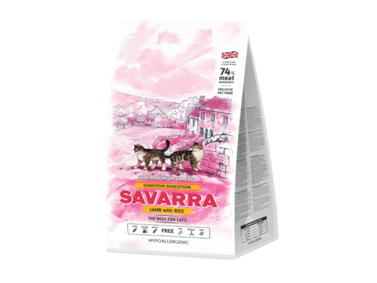 SAVARRA Sensitive Cat Сухой корм для взрослых кошек с чувствительным пищеварением 400г Ягненок/рис