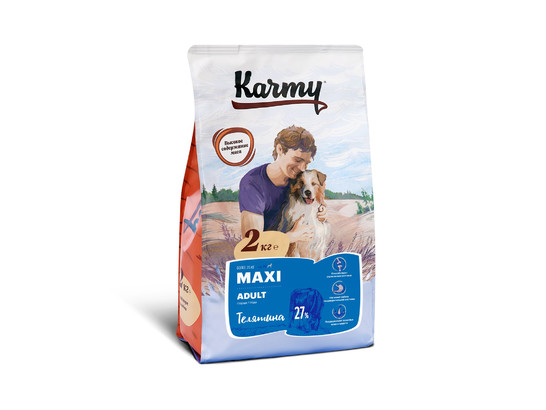 Карми для собак круп. пород 2кг Эдалт, Телятина, Karmy, сух.корм