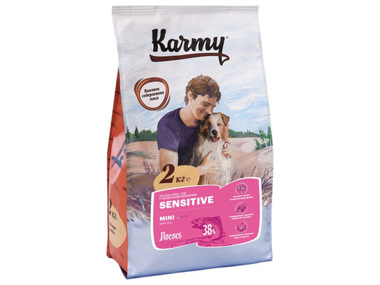 Карми для собак мелк. пород 2кг Сенситив (чувствит.пищевар.), Лосось, Karmy, сух.корм