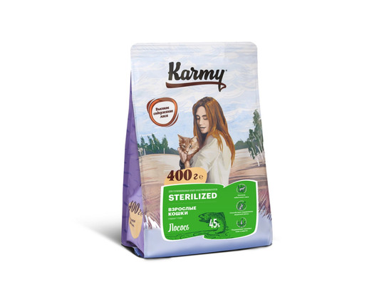 Карми для кошек 400г Стерилизов. и кастрированных, Лосось, Karmy, сух.корм