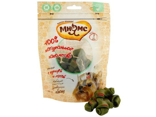 Лакомство Мнямс д/с 100г Косточки с курицей и мятой