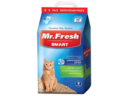 Наполнитель М.Фреш Смарт 9л/4,2кг древесн.-комк., д/короткош.кошек, F602, Неотерика, 2шт.упак.