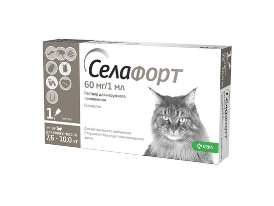 Селафорт д/к 7,6-10 кг.(1х60мг./1мл.) раствор для наружного применения, KRKA