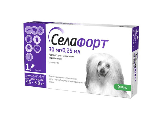 Селафорт д/с мелких пород 2,6-5 кг.(1х30мг./0,25мл.) раствор для наружного применения, KRKA