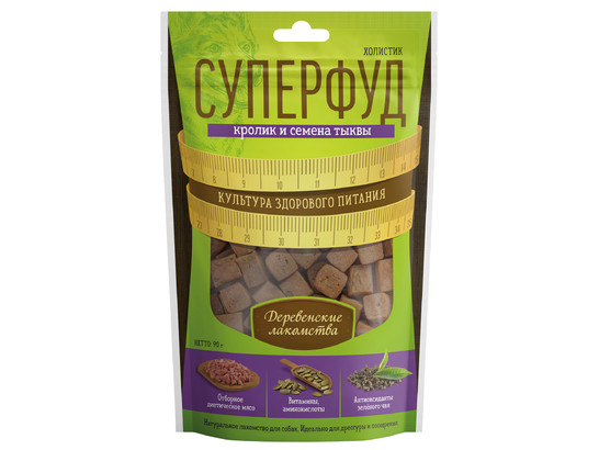Деревенские лакомства Суперфуд д/с Кролик и семена тыквы 90г, холистик, 80шт кор