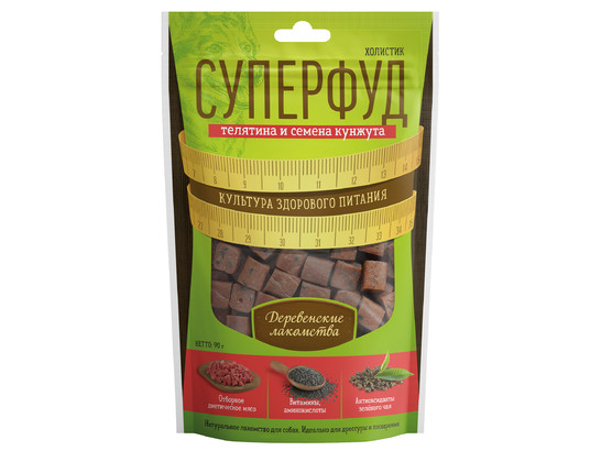 Деревенские лакомства Суперфуд д/с Телятина и семена кунжута 90г, холистик, 80шт кор
