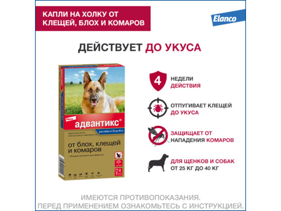Капли Адвантикс-400 д/с больше 25кг, 4 пип.упаковка, Байер