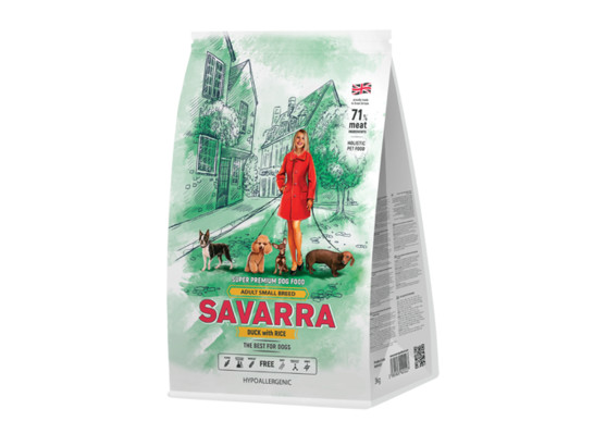 SAVARRA Adult Dog Small Breed Сухой корм для взрослых собак мелких пород 1кг Утка/рис