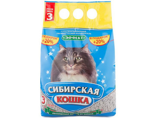 Наполнитель Сибир.Кошка 3л ЭФФЕКТ +20% Акция, впитывающий, 1шт (4шт.упак)