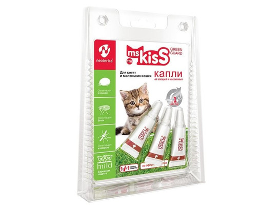 Капли Мисс Кисс д/маленьких кошек и котят д/ухода за шерстью и отпугивания насекомых, 24шт.упак.