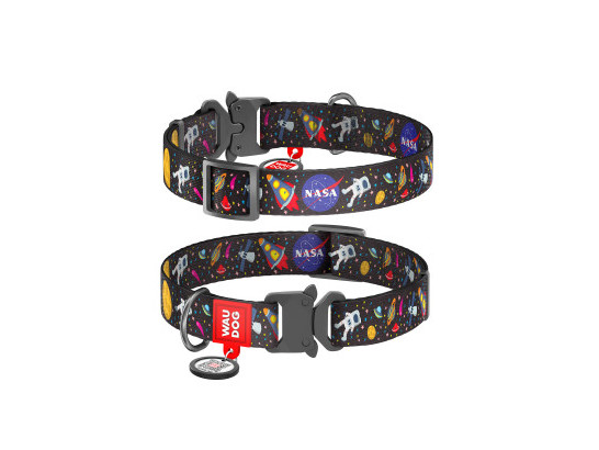 Ошейник 25мм 35-58см Waudog Nylon с рисунком NASA, метал. пражка-фастекс