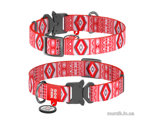 Ошейник 25мм 31-49см Waudog Nylon с рисунком Этно металлическая пряжка-фастекс