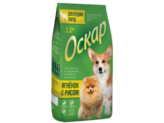 Оскар д/с средних пород с ягненком и рисом 2,2кг, 4шт. упак.