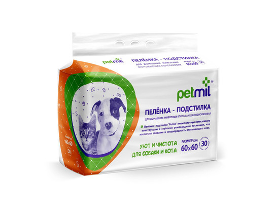 Пеленка 60*60см ПэтМил впитывающая, 30шт. в упак., Petmil