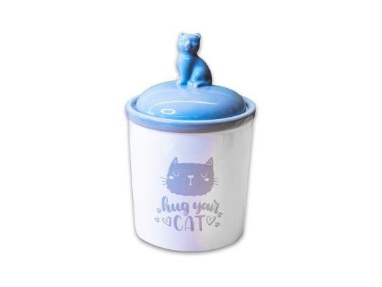 Бокс керамический Hug your cat д/хранения корма 1,650л, Бело-серая, КерамикАрт