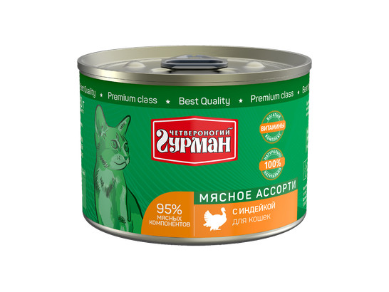 Четвероногий Гурман для кошек Мясное ассорти 0.19кг, конс.