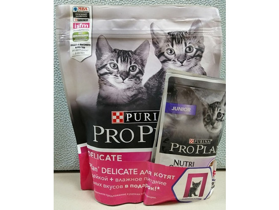 Корм Про План д/котят 400г+85г*2пауч. Деликат, Чувств. пищев.