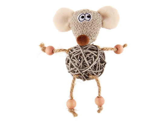 Игрушка д/к Gigwi Мышка с плетеным мячиком с колокольчиком