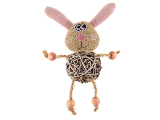 Игрушка д/к Gigwi Catch & Scratch ECO Заяц с плетеным мячиком с колокольчиком, 8см