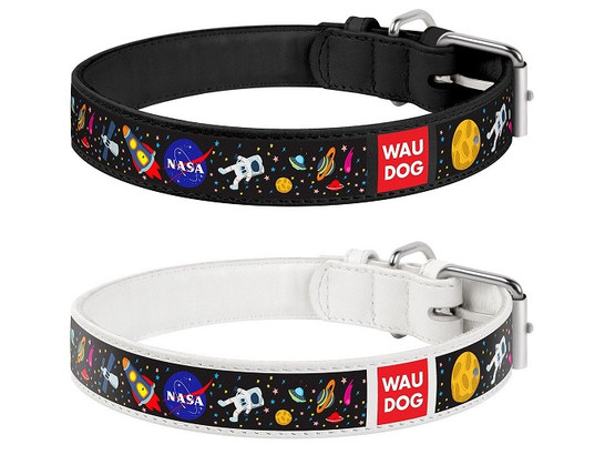 Ошейник 12мм 19-25см Waudog Design с рисунком NASA метал. пряжка