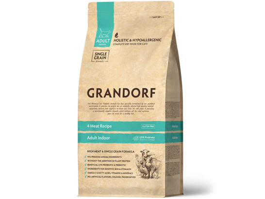 GRANDORF CAT INDOOR 4 Meat PROBIOTIC (4 мяса с пробиот. для домашних кошек) 2.0кг