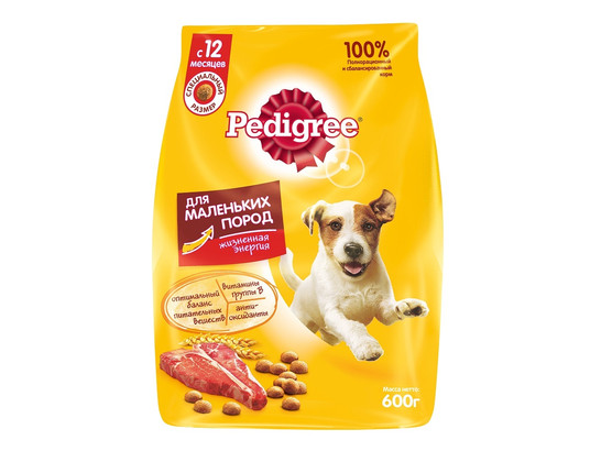 Pedigree 600г для всех собак мал. пород, Говядина, сух. корм