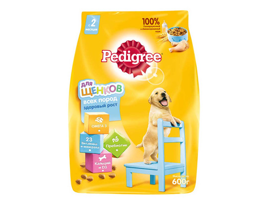 Pedigree 600г для щенков всех пород, Курица, сух. корм