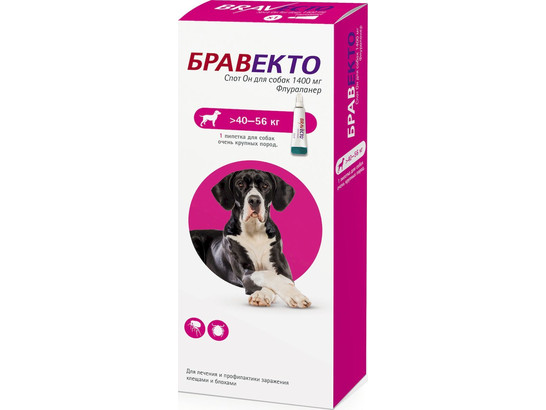 Капли Бравекто Спот Он д/с 1400 мг 40-56 кг /Интервет/