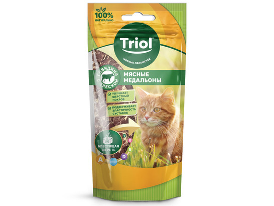 Лакомство Triol д/кошек мини-медальоны из говядины с треской, 40г