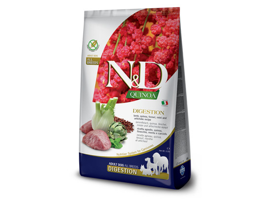 Фармина ND QUINOA беззерновой д/с 7кг Поддержка пищевар., Ягненок и Киноа, сухой корм