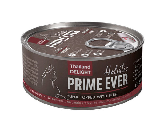 Prime Ever 6В д/к 80г, тунец с говядиной в желе