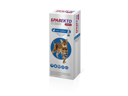 Капли Бравекто Плюс д/к 250 мг 2,8-6,2 кг /Интервет/