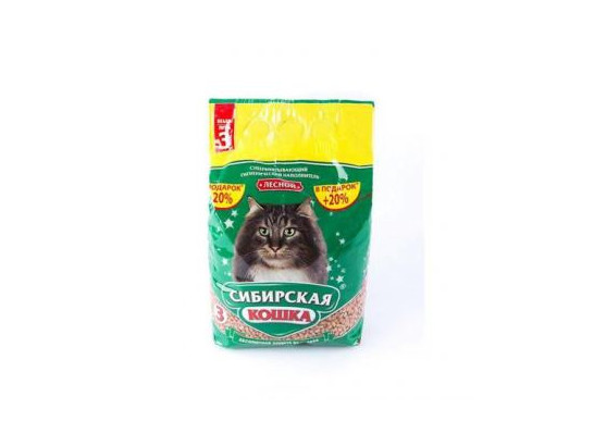 Наполнитель Сибир.Кошка 3л ЛЕСНОЙ древесный, +20% АКЦИЯ, упаковка (4шт)